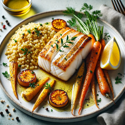 Cod with Bulgar, Honey Glazed Parsnips & Roasted Carrots