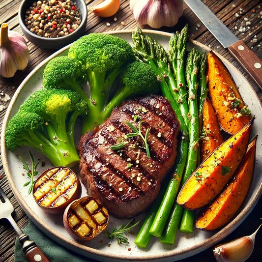 Lean Beef Steak With Tender Stem broccoli & Garlic Roasted Sweet Potatoes